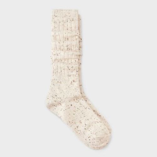 Women's Cotton Blend Ribbed Fleck Slouch Crew Boot Socks - Auden™ Ivory 4-10