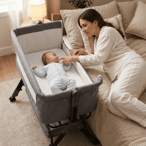 Baby Bassinet, Bedside Bassinet for Baby, 3 in 1 Bassinet Bedside Sleeper with Wheels, Mosquito Net, Adjustable Easy Folding Portable Bed for Infant Newborn (Dark Grey)