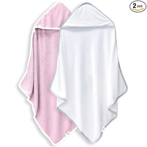 2 Pack Baby Bath Towel - Rayon Made from Bamboo, Ultra Soft Hooded Towels for Babies,Toddler,Infant - Newborn Essential -Perfect Baby Registry Gifts for Boy Girl - Pink and White