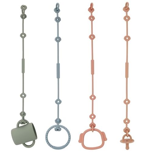 Toy Safety Straps, Socub Silicone Adjustable Baby Pacifier Teether Straps, 4pcs Toddler Toy Bottle Harness Straps for Strollers, High Chair, Cribs, Bags, BPA Free, Multi Colors