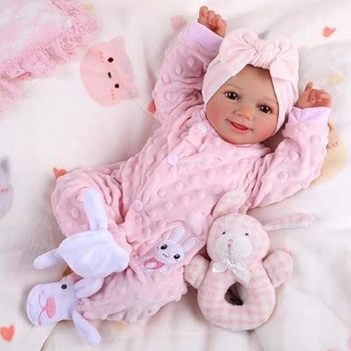 BABESIDE Reborn Baby Dolls Silicone Full Body Sunny - 17 Inch Cute Soft Realistic Baby Doll Poseable Smiling Real Life Baby Dolls with Complete Accessories for 3+ Years Old Gifts, Pretend Play