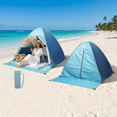 Easy Pop Up Beach Tent 2-3 Person Sun Shelter Lightweight Family Beach Shade UPF 50+ Anti UV Portable Beach Umbrella Automatic Instant Sunshade Canopy with Carry Bag for Baby Adults Family (Blue)