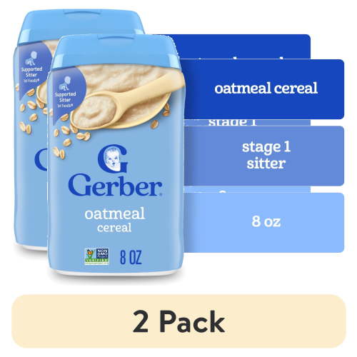 (2 pack) Gerber Stage 1 Baby Food, Baby Oatmeal Cereal, 8g Whole Grains, Infant Cereal 8 oz