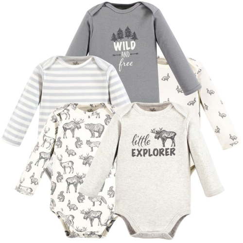 Touched by Nature Organic Cotton Long-Sleeve Bodysuits, Neutral Woodland, 6-9 Months