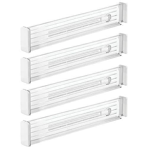 mDesign Expandable Dresser Drawer Divider with Foam Ends, Drawer Divider Locks in Place, Separators for Clothing and Accessories in Closet or Dresser Drawer, Ligne Collection, 4 Pack, Clear