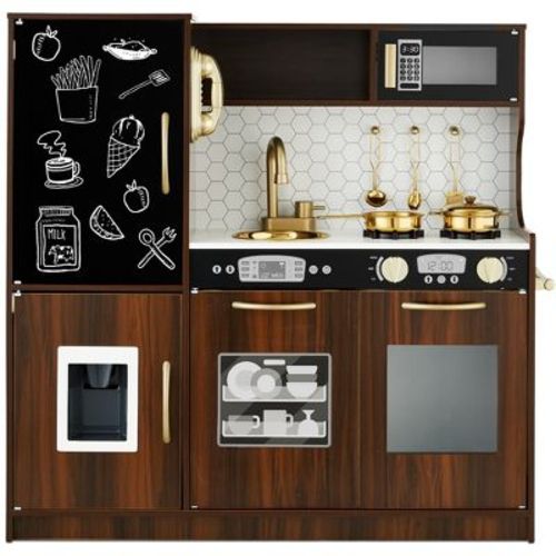 Best Choice Products Pretend Play Kitchen Wooden Toy Set for Kids w/ Telephone, Utensils, Oven, Microwave - Espresso