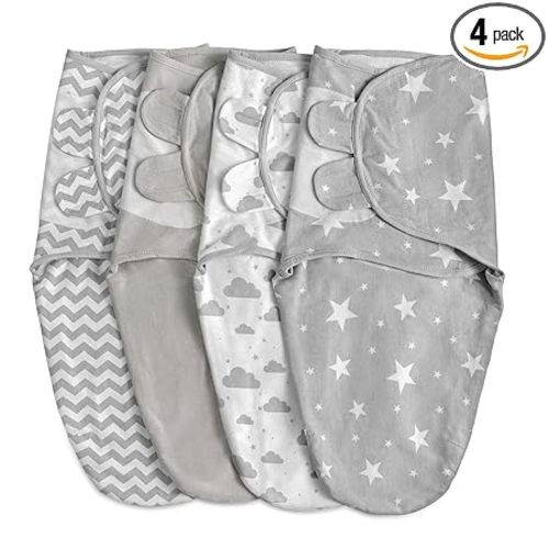 Organic Baby Swaddle Sleep Sacks, 4-Pack Swaddles for Newborns Baby Essentials, Infant 0-3 Months, 100% Cotton Soft & Snug Adjustable Wrap Nursery Swaddling Blankets Improves Sleep
