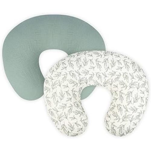 Nursing Pillow Cover - 2-Pack Muslin Cotton Removable Covers for Breastfeeding Pillows, Ultra-Soft Baby Feeding Pillowcase for Boy & Girl, Fits 22.5"x18" Pillows (Green Leaf & Sage Green)