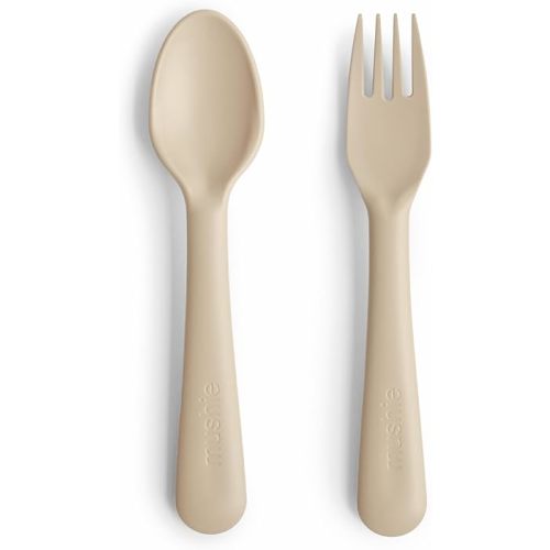 mushie Flatware Fork and Spoon Set For Kids | Made in Denmark (Vanilla)