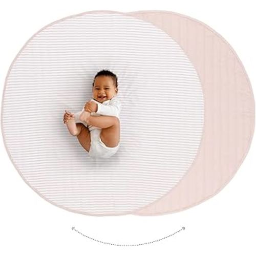 Toddlekind Organic Cotton 48" Reversible Quilted Luxe Play Mat for Babies/Toddlers, Foldable, Multifunctional, Blush (Pink)
