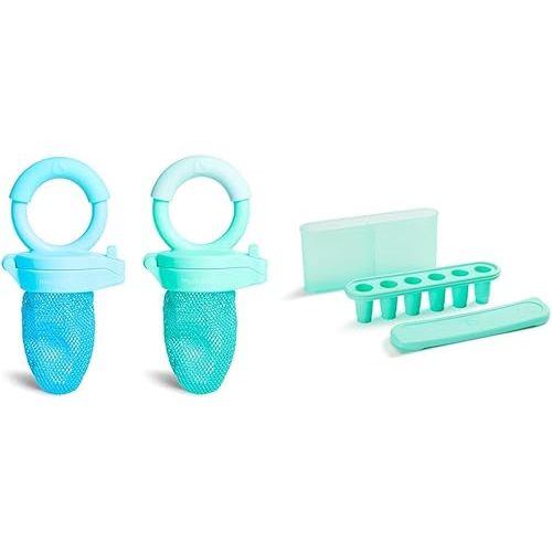 Munchkin® Baby Feeders for Fresh Food and Fruit and Silicone Baby Food Freezer Tray, Blue/Mint