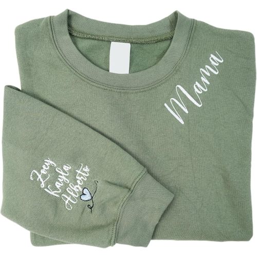 NAZENTI-Custom Mama Embroidered Sweatshirt Kids Names-Personalized Gifts For New Mom, Mommy Birthday, Mothers Day, Christmas