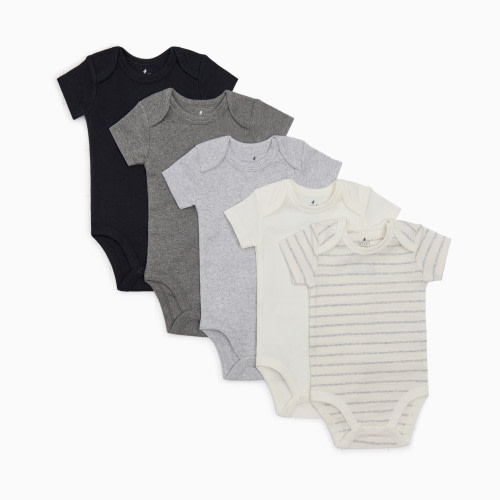 Small Story Short Sleeve Solid Organic Cotton Bodysuits (5 Pack) - Grey Ombre, 0-3 M
