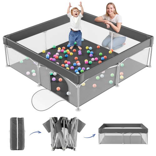 babyeap Foldable Baby Playpen,Playpens for Babies and Toddlers with Storage Bag,Indoor & Outdoor Baby Fence Play Pen Area,Dark Gray
