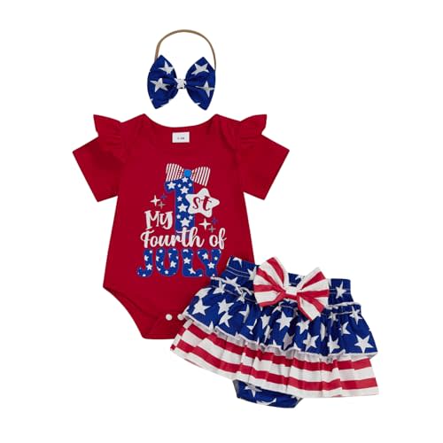 My First 4th of July Baby Girl Outfits Short Sleeve Romper Stars Striped Shorts Set Fourth of July Clothes