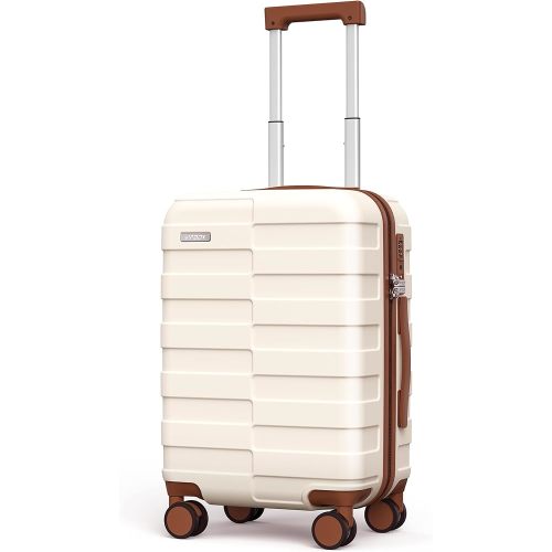 Carry On Luggage 20 Inch Hardside (3-Years VIP Service) Small Ultra Lightweight 100% Polycarbonate Durable Travel Suitcase with TSA Lock Spinner Wheels, Elegant White