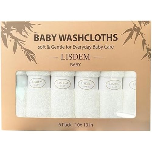 Bamboo Baby Washcloths, 6 Pack Soft & Absorbent Baby Wash Cloths for Newborns, Infants & Toddlers, Gentle Baby Face Towels for Bath Time, Feeding, Burping & Everyday Care, 10 x 10 Inches.