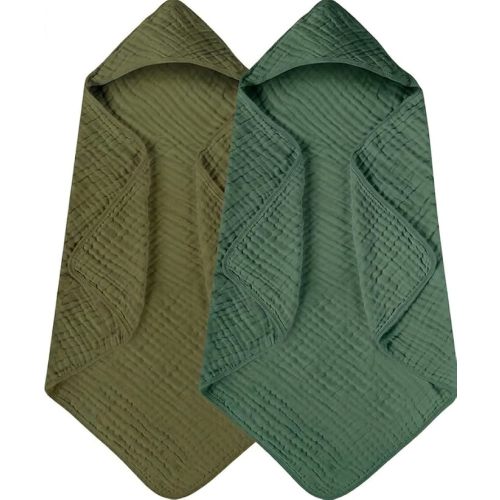 Yoofoss Hooded Baby Towels for Newborn 2 Pack 100% Muslin Organic Cotton Baby Bath Towel with Hood for Babies, Infant, Toddler and Kids, 32x32Inch, Soft and Absorbent Newborn Essential