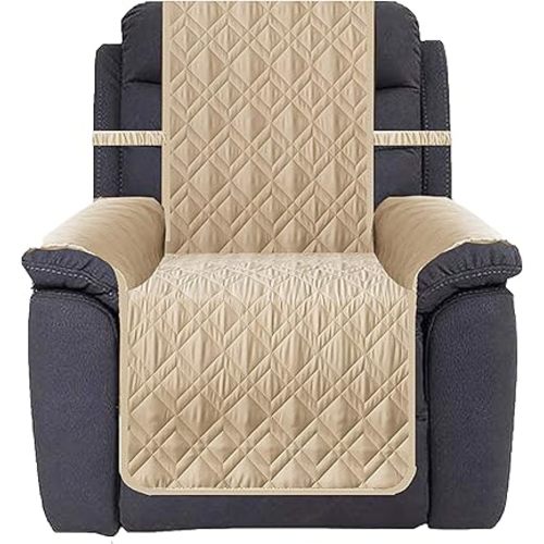 Ameritex Waterproof Nonslip Recliner Cover Stay in Place, Dog Chair Cover Furniture Protector, Ideal Recliner Slipcovers for Pets and Kids (Beige, 23")