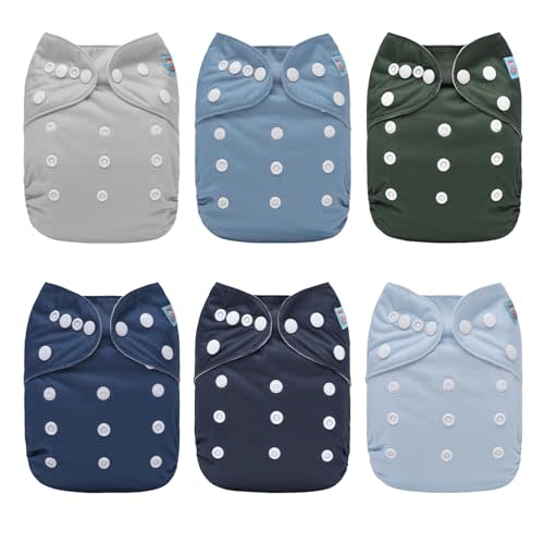 ALVABABY Baby Cloth Diaper 6 Pack with 12 Inserts One Size Cloth Diaper Covers Adjustable Washable Reusable for Baby Girls and Boys 6BM111