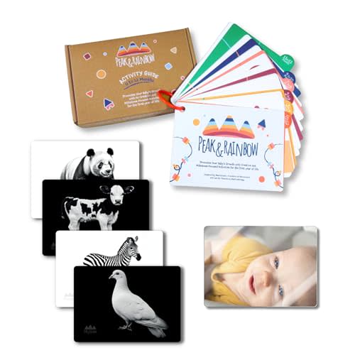 Montessori Baby Activity Cards 0-12 Months | Newborn Activity & Educational Art Cards | High Contrast Cards for Infants 0-6 Months | Tummy Time Mirror | First Time Mom