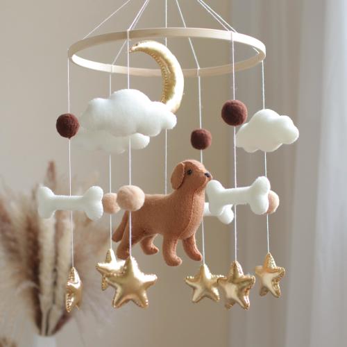 Golden Retriever Baby Mobile, Felt Dog Nursery Decor, Cloud Baby Shower Gift