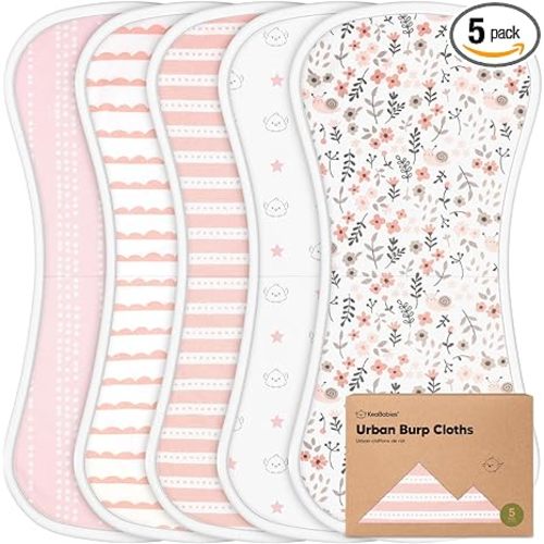 Organic Burp Cloths Baby Boy & Girl - 5-Pack Super Absorbent Cotton Burping Cloths for Babies, Soft & Plush Newborn Spit Up Rags, Infant Towels for Milk Spit Up, Unisex, Large 21" x 10" (Sweet Charm)