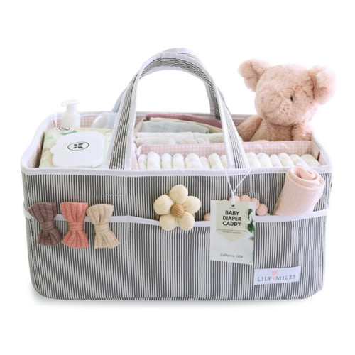 Lily Miles Baby Diaper Caddy - Large Organizer Tote Bag for Newborn essentials Boy or Girl - Baby Shower Basket - Nursery Must Haves - Registry Favorites - Newborn Caddie Car Travel