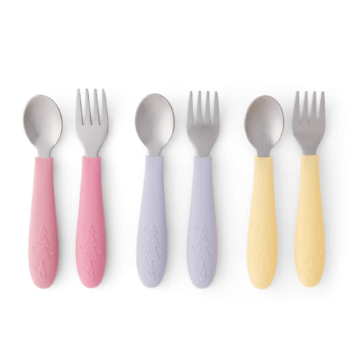 Babies/Toddler Stainless Steel Spoons + Forks with Silicone Handle