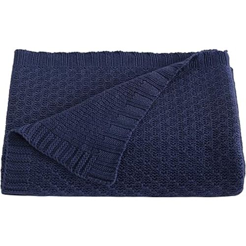 NTBAY Cable Knit Cooling Toddler Blanket, Soft and Breathable Baby Blanket 30x40 Inches Made from Rayon Derived from Bamboo for Crib, Stroller, Nursery, Navy Blue