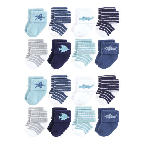 Hudson Baby Cotton Rich Baby Terry Socks 16-Pack, Ocean Friends, 6-12 Months