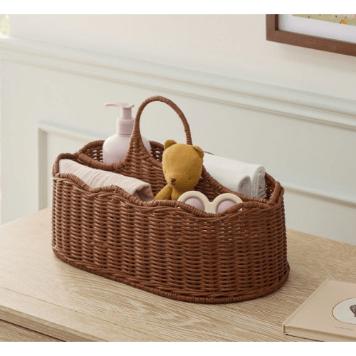 Scallop Rattan Diaper Caddy in Walnut