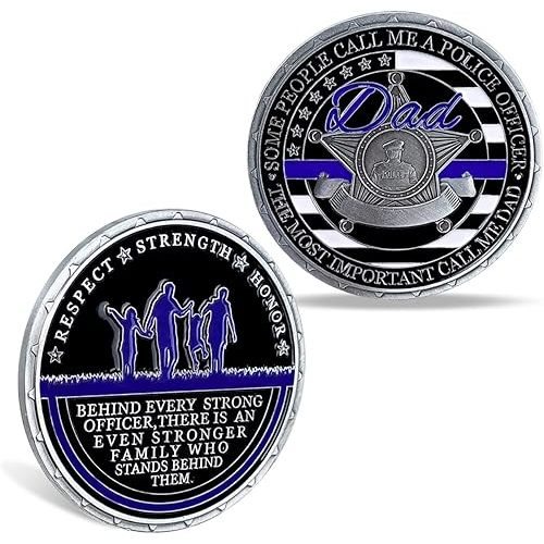Police Challenge Coin Thin Blue Line Law Enforcement Police Officer Coins Gift (Round 1(Police Officer-Dad))