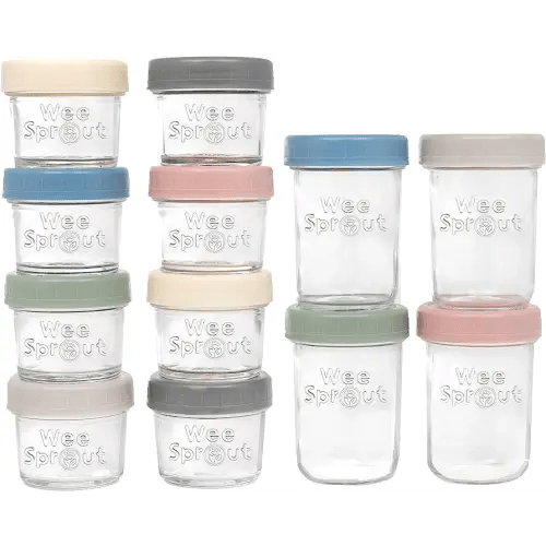 WeeSprout Glass Baby Food Storage Jars w/ Lids (4/8 oz, 12 Pack Set) Snack, Reusable Small Containers, Breast Milk, Fridge, Freezer, Microwave & Dishwasher Safe, Essential Must Have for Infants