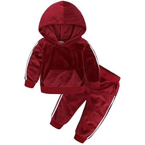 Kids Tales Boys Girls 2Pcs Velvet Hooded Tracksuit Toddler Kids Fleece Hoody Top + Sweatpants Sweatsuit Outfits Set