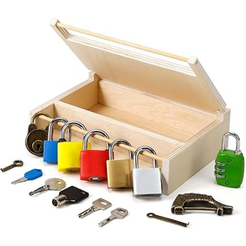 Woodtoe 8 PCS Montessori Lock and Key Toy, Montessori Toys for Toddlers 3 4 5 Year Old, Kids Tool Set, Montessori Materials Preschool Learning Sensory Toy, Fine Motor Skill, Christmas Toys for Kid 3-6