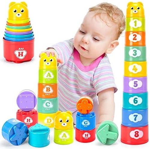Stacking Cups Toys for Toddlers 1-3, Baby Toys Stacking Cups & Soft Blocks Teething Toy for Babies 6-12 Months Montessori Educational or Bath Fun