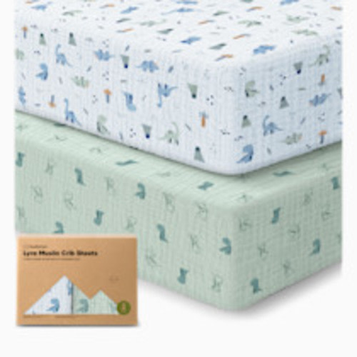 KeaBabies 2-Pack Lyra Muslin Crib Sheets - Dino Park