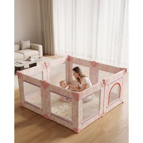 Foldable Baby Playpen, 50x50 PlayPen for Baby and Toddler with 600D Oxford | Adjustable eight-panel playpen, breathable mesh, zipper gate, gap-free design, waterproof fabric, foldable and portable