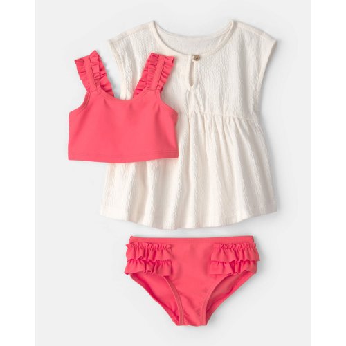 Baby Girl 3-Piece Tankini & Cover-up Set - Orange/Ivory | Carter's