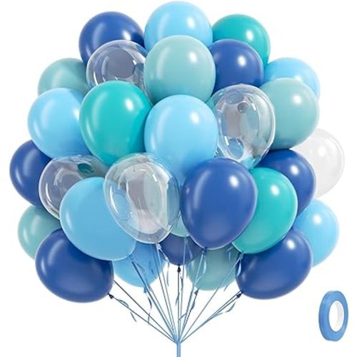 60pcs Under the Sea Balloons, Ocean Balloon with Light Blue Dusty Blue Teal Clear Balloons for Ocean Themed Under the Sea Baby Shower Birthday Party Decorations