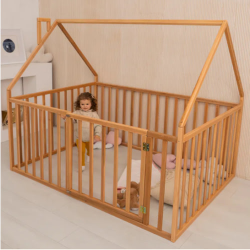 Montessori Wooden Playpen Bed with Fall Protection (Model 21) – busywood.com