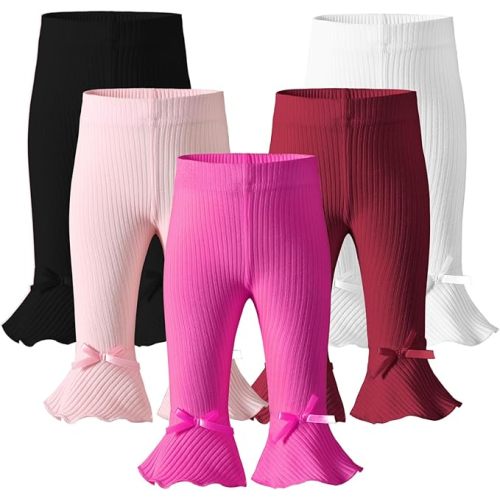 Newborn Toddler Baby Girl Pants Leggings Ribbed Straight Flare Infant Girl Pants Leggings Bell Bottoms 5 Packs
