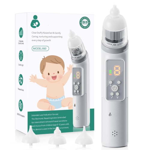Skdwakiz Nasal Aspirator for Baby, Electric Baby Nose Sucker, Automatic Toddlers Nose Cleaner with 5 Suctions Power, 3 Silicone Tips, 3 Music Modes & Light Soothing Function
