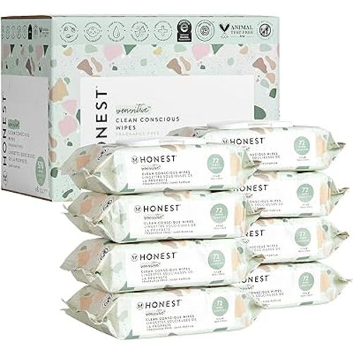 The Honest Company Clean Conscious Unscented Wipes | Over 99% Water, Compostable, Plant-Based, Baby Wipes | Hypoallergenic for Sensitive Skin, EWG Verified | Geo Mood, 576 Count