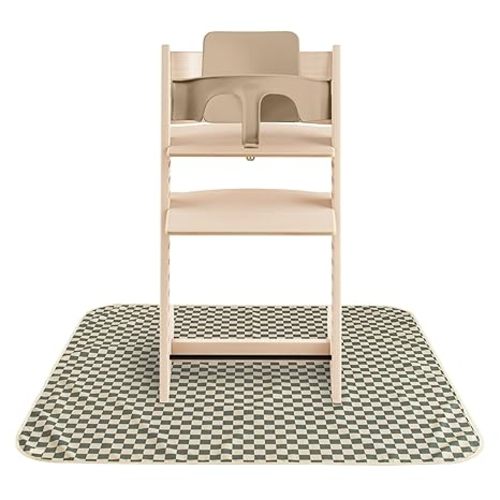 mushie Baby Splat Mat 42.5x42.5 Inch (Olive Check) | Water Resistant for Under High Chair and Infant Play