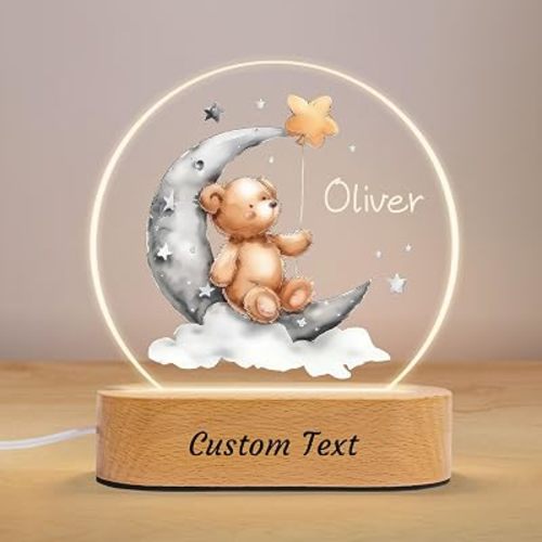 Personalized Night Light for Kids, Custom Baby Gifts for Boys Girls Newborn, Teddy Bear Nursery Room Decor Sign with Name Night Light, Customized Baby Shower Gifts