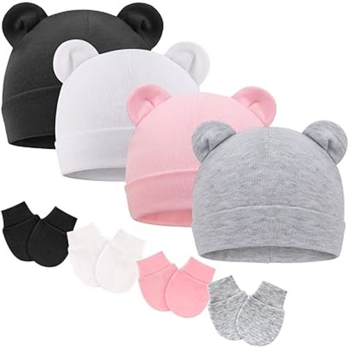BQUBO Newborn Baby Hats Mittens Set for Boys Girls Hospital Hat Beanie Infant Caps Baby Gloves