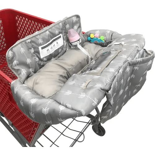 Soft Pillow Attached Waterproof 2-in-1 Baby Grocery Cart Seat Cover and High Chair Cover (Grey Arrow)