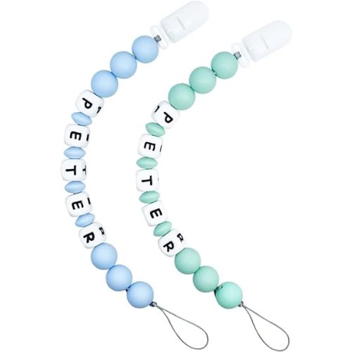 Pacifier Clip Personalized Name(2 Pack, LightBlue+MintGreen)